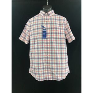 Men's plaid short sleeve casual dress shirt intercostal Southern Tide S New